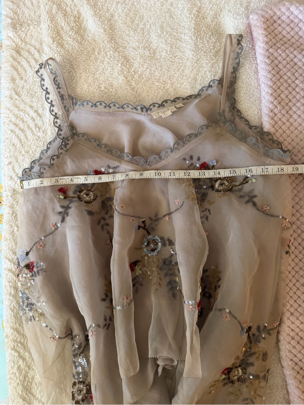 Anthropologie Beige Embroidered Scallop-Trim Tank - Picture 6 of 7